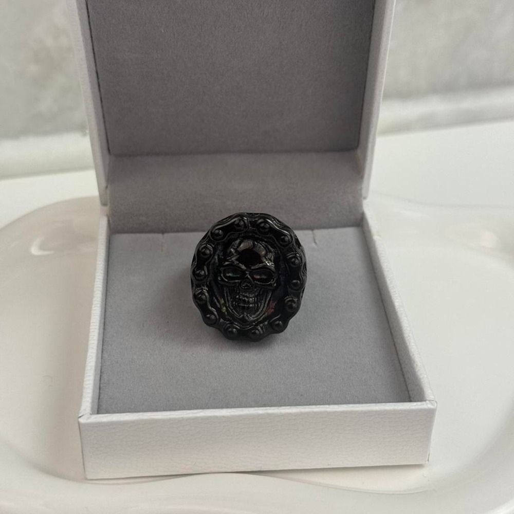 Black Skull Statement Ring Mens Bold Edgy Streetwear Size 11